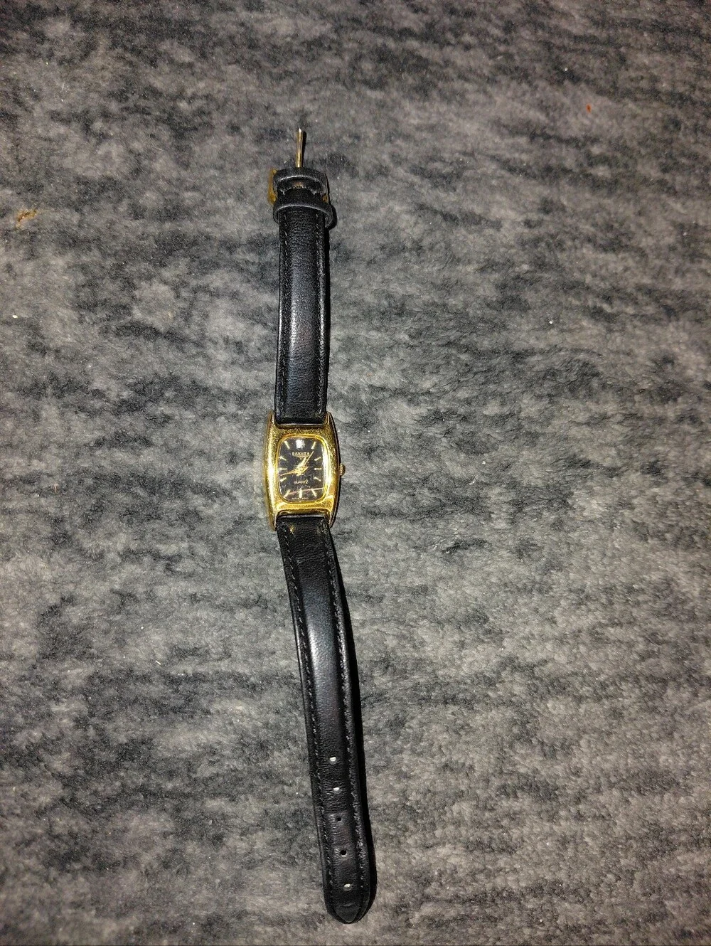 Vintage Dakota Genuine Diamond Watch Gold Tone Black Dial Leather Tank Y2K CC